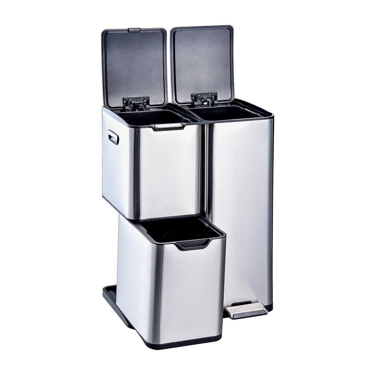 Prullenbak – Afvalbak – Afvalemmer – Pedaalemmer – Vuilnisbak – 60 Liter – Drie Compartimenten – RVS Geborsteld