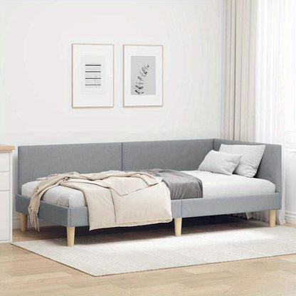 Hoekbankbed – Slaapbank – Bedbank – Loungesofa – Bedbank Hoek – Lichtgrijs – Massief Hout & Metaal – 90x190 cm – Ruimtebesparend & Eenvoudig in Elkaar Te Zetten