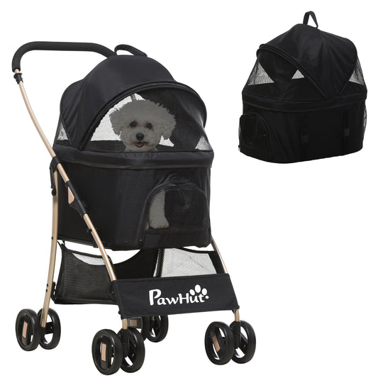 Dierenwagen – Hondenwagen – Kattenwagen – Huisdierenwagen – Dierenbuggy – 2-in-1 Uitneembare Binnenmand – Stevig Metaal Frame met Ademende 600D Oxford Bekleding – Zwart