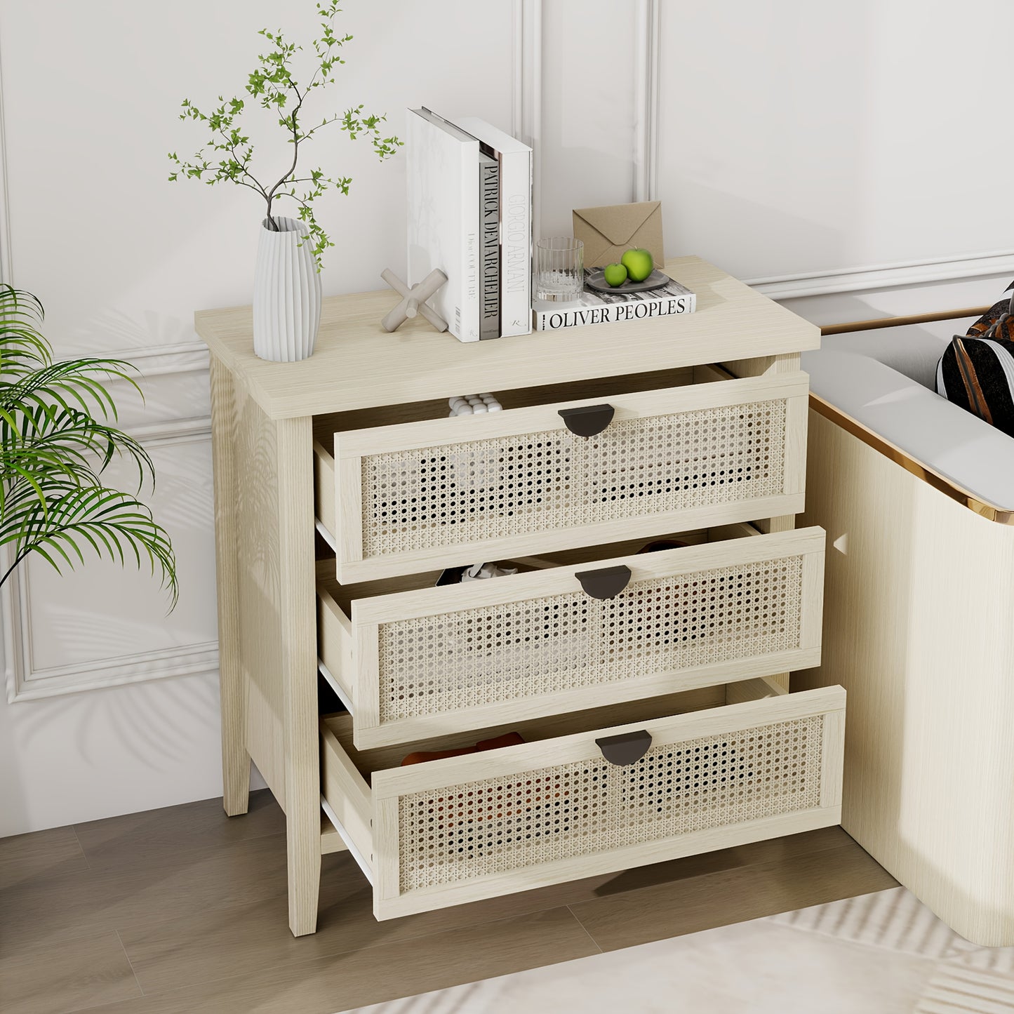 Opbergkast – Opbergmeubel – Ladeblok – Bergkast – Kast met Laden – Wit Bamboo – Duurzaam Natuurlijk Materiaal – 80 cm Hoog – Vrijstaand Met Vloerbescherming