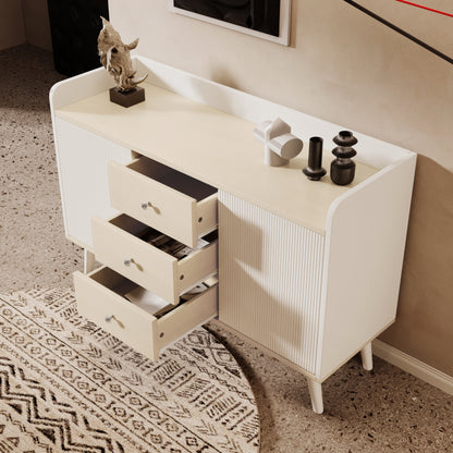 Dressoir – Sidetable – Opbergkast – Wandmeubel – Ladekast – Modern Design – Houtnerf Finish – 117,5 cm Breed – Drie Lades Met Verstelbare Planken