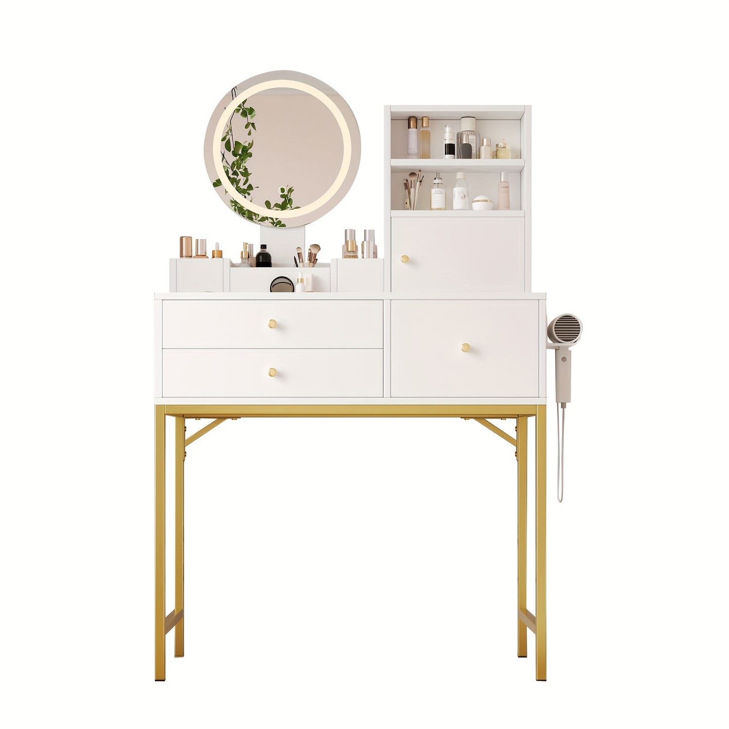 Large Freestanding Dressing Table with Mirror, 3-Drawer Storage & Door Cabinet - Vanity Desk Suitable for, Assembly, Space-Saving, Non-Wood Material (Tabletop Storage, Compact for Small Spaces)