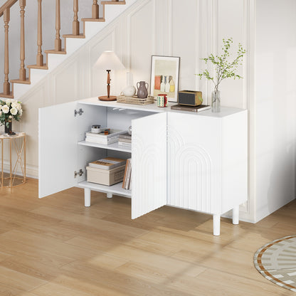 Large Capacity Modern Metal Storage Cabinet with 3 Doors & Adjustable Partitions - Heavy-Duty Contemporary Sideboard with Spacious Drawers, 120x38.5x79cm, MDF-Like for Living Room, Bedroom, Hallway - Space-Saving Furniture