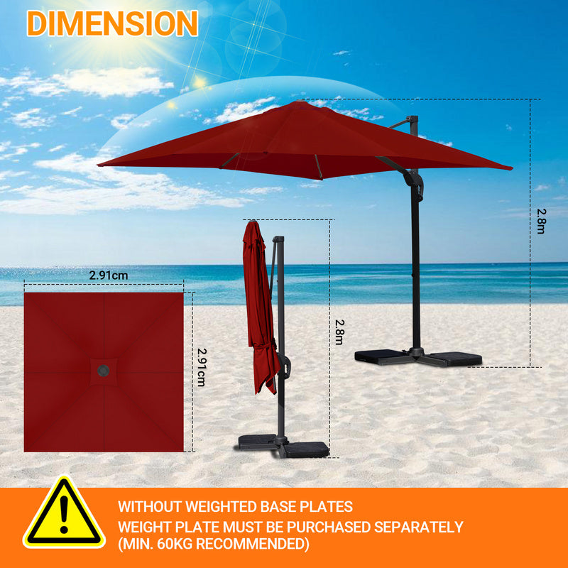 Parasol with 330cm Solar aluminium 330cm Terrace umbrella Square with stand Cantilever parasol Crank Patio umbrella Grey/Red/Beige/Green Market umbrella with crank swivelling Aluminium struts 360° degrees Sunshade Garden umb