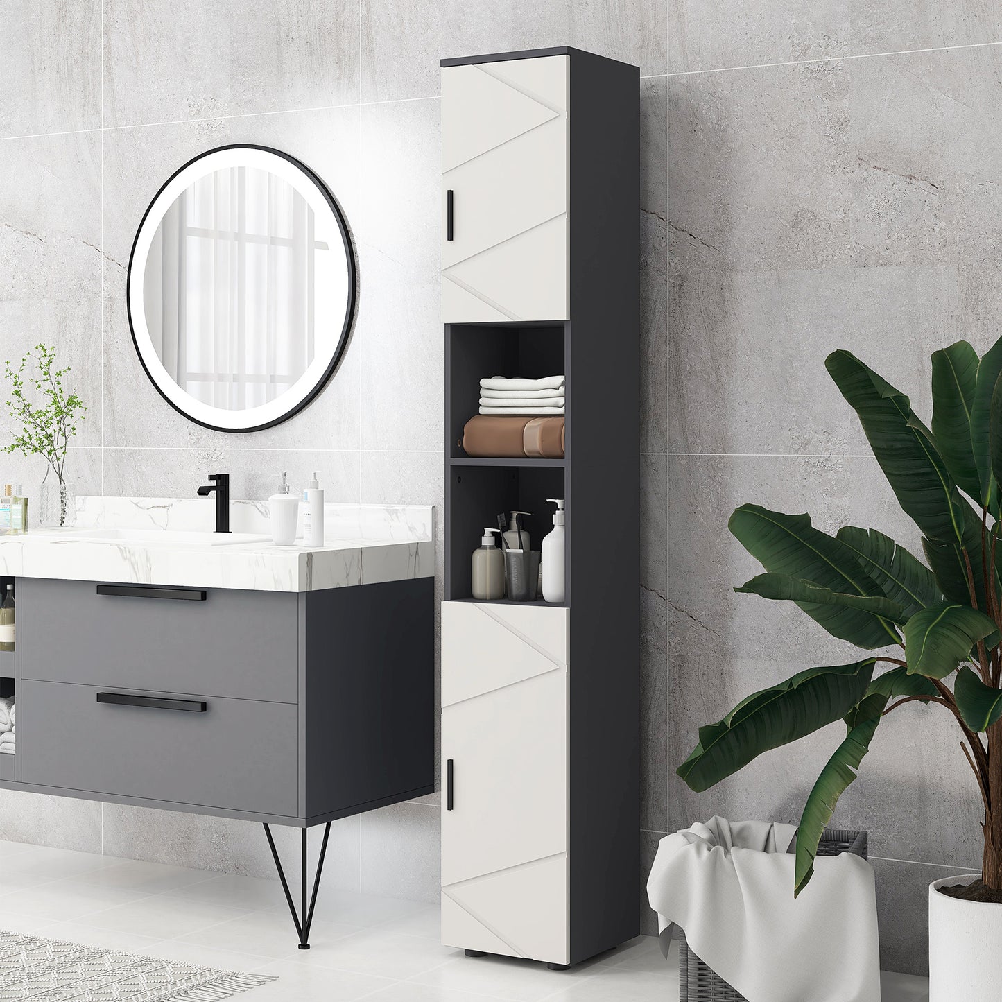 Badkamerskast – Badkamermeubel – Opbergkast – Toiletkast – Douchekast – Donkergrijs – Verstelbare Planken – Hoogwaardig Spaanplaat