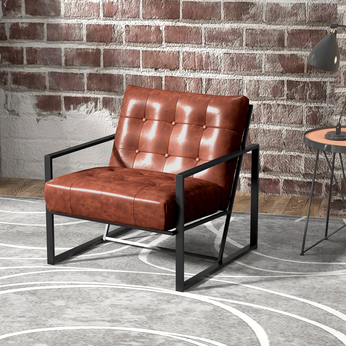 Chesterfield Lounge Chair – Fauteuil – Relaxstoel – Leunstoel – Zithoek Stoel – Rust Rood – Metalen Frame – Comfortabele Schuimvulling