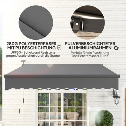 Zonnescherm – Knikarmscherm – Handbediend Zonnescherm – Uitvalscherm – Terrasscherm – Grijs – 300 cm Breed – Zonne-energie LED Verlichting