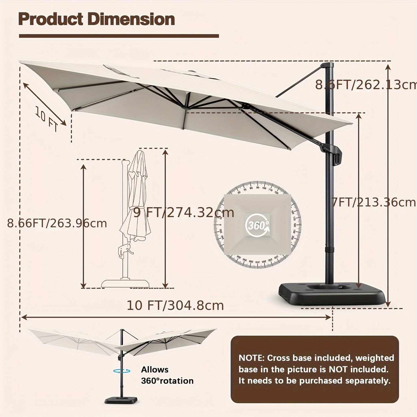 Parasol 3x3 Meter – Tuinparasol – Terrasparasol – Buitenscherm – Zonnescherm – Diepblauw – Verstelbare Hoogte – UV-Bescherming Met Mesh Panelen