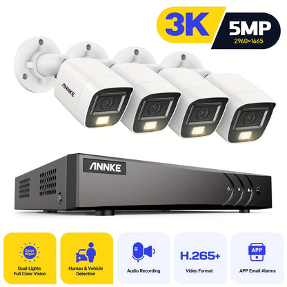 4K Beveiligingscamera Set – Surveillance Camera – Bewakingscamera – CCTV Camera – Beveiligingssysteem – 4-delige Set 3K Resolutie – Slimme Mens- en Voertuigdetectie