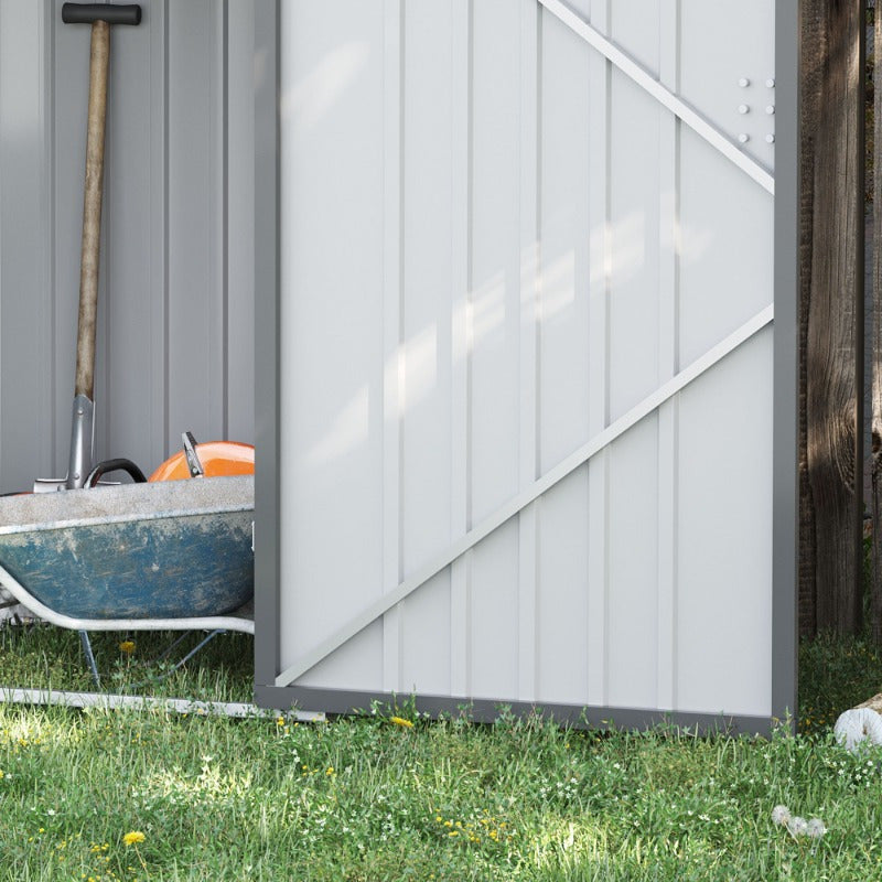Outsunny 92x103x160cm Steel Storage Shed with Lockable Door & Schräge Roof, Weatherproof High Quality Metal Garden Cabinet, Compact Durable Outdoor Tool Organizer for Backyard, White, Outdoor Shed Storage, Pent Roof Design,