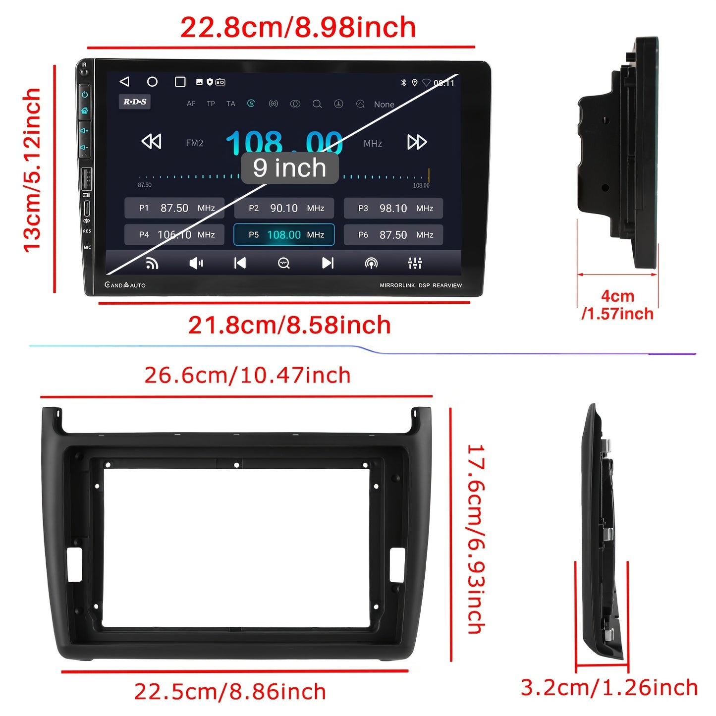 9-inch Android 14 Autoradio – 2DIN Multimedia Systeem – Auto Radio Navigatie – Touchscreen Carplay Android Auto – IPS HD Scherm – Snelle Type-C Oplader