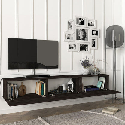 TV Meubel – TV Kast – TV Dressoir – Mediameubel – Hangend TV Meubel – Zwart & Eiken – 180x31x29,5 cm – 3 Opslagvakken