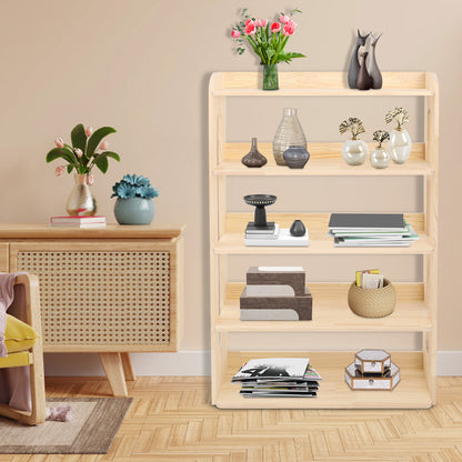 Boekenkast – Boekplank – Opbergkast – Boekrek – Boekstelling – 5-Laags – Onbehandeld Dennenhout – 80x26x130 cm – Ruimtebesparend Design