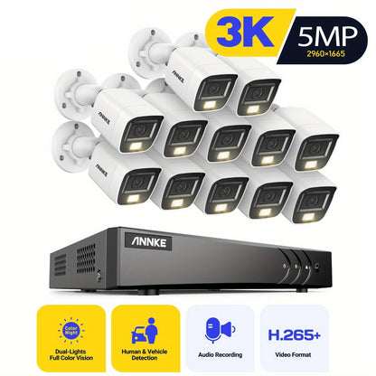 Beveiligingscamera – Camerabewaking – Buitencamera – Bewakingscamera – CCTV Camera – 3K 5MP HD Resolutie – Kleurennachtzicht & AI Mens/Voertuig Detectie