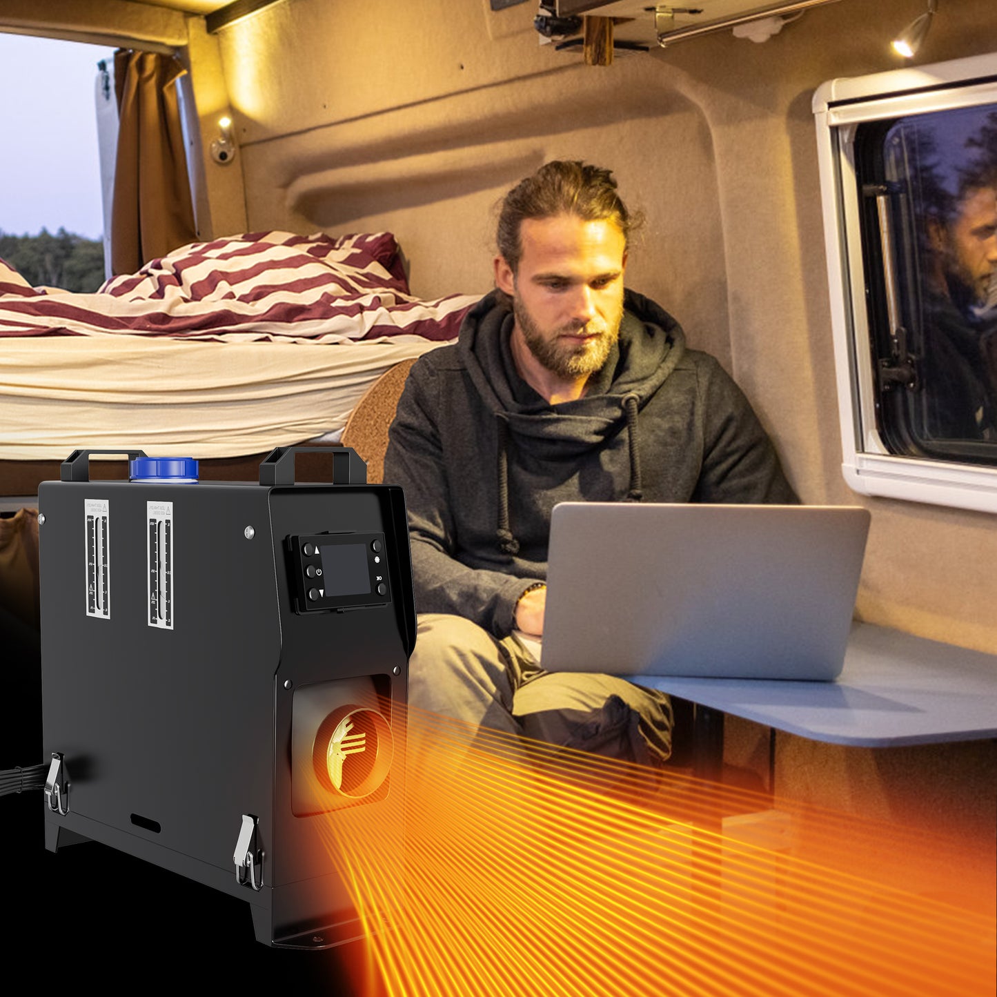 8KW Dieselkachel – Dieselverwarmer – Parkeerhitter – Truckkachel – Bouwkachel – Compact Ontwerp – LCD Temperatuurweergave – 12V/24V/48V Compatibel – Oververhittings- & Kantelbeveiliging – Zwart