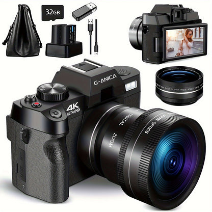 Vlogcamera – Digitale Camera – Compact Camera – Fototoestel – Selfiecamera – 48MP Sensor – 4K Video – WiFi & App Bediening – Zwart