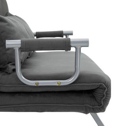 Slaapbank – Bedbank – Slaapstoel – Logeerbed – Sofa – Verstelbare Rugleuning – Zachte Velvet Bekleding – Grijs