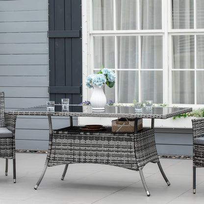 Tuinset – Tuinmeubel – Diningset – Buitenmeubel – Tuintafel – Poly rattan – Veiligheidsglas – 150x85x75 cm – Weerbestendig – Stevig metalen frame