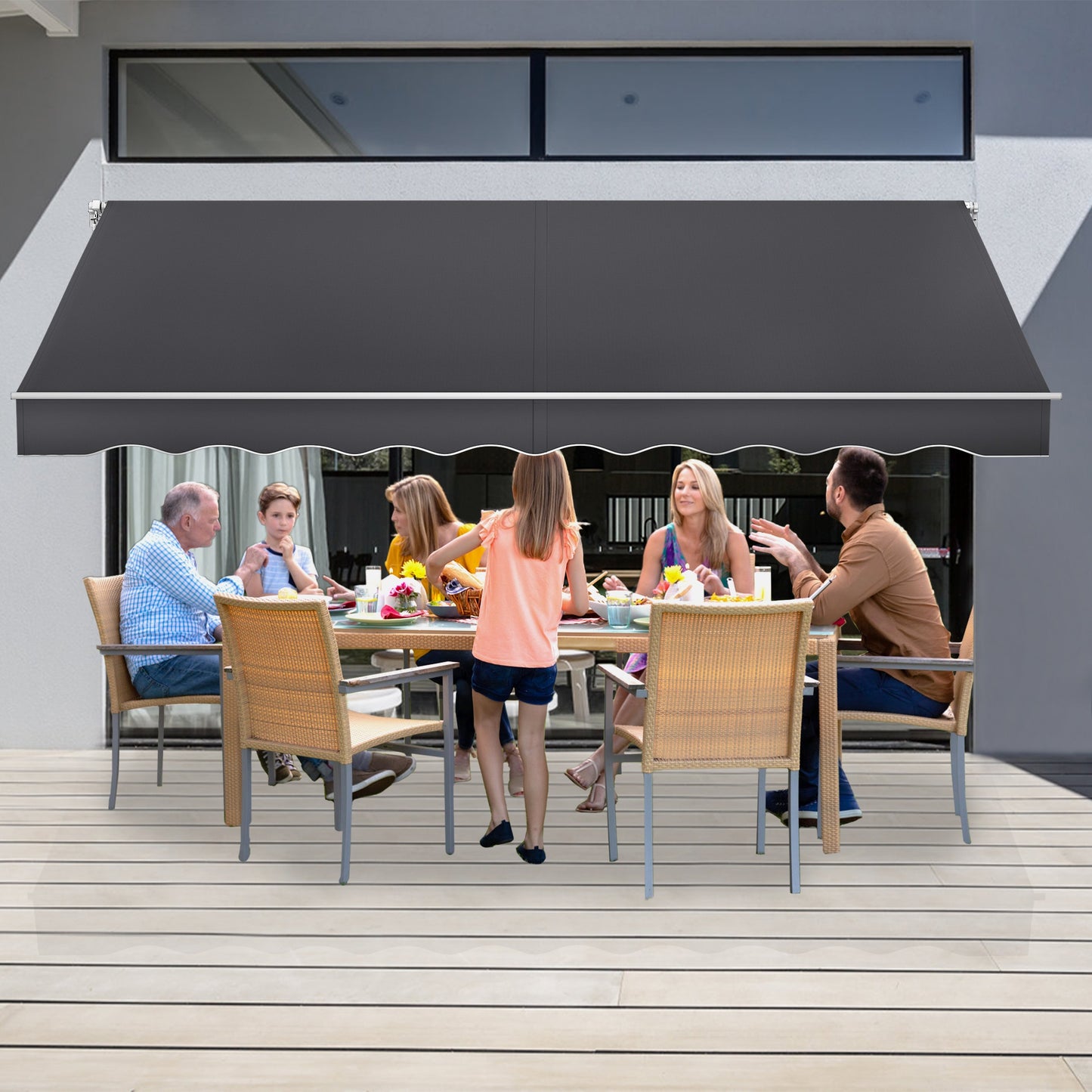 Manual Articulated Arm Awning Awning with Crank, Sun Awning Sun Protection Balcony Awning Patio Awning Clamp Awning for Balcony And Veranda Dark Gray