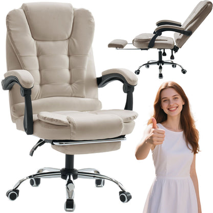Bureaustoel – Kantoorstoel – Gamestoel – Office Chair – Executive Chair – Extra Groot – Voetensteun – Ergonomisch – Hoog Rugleuning – PU Leer – Stille Wieltjes – Verstelbaar – Stevig Metalen Onderstel – Beige