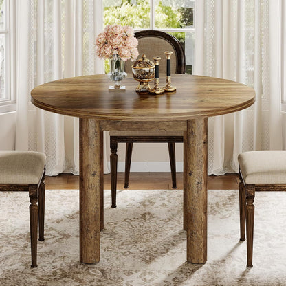Eettafel – Ronde Tafel – Keukentafel – Eetkamertafel – Tafeltje – 99 cm Diameter – Stevige Rubberhout Poten – MDF Bruin Blad