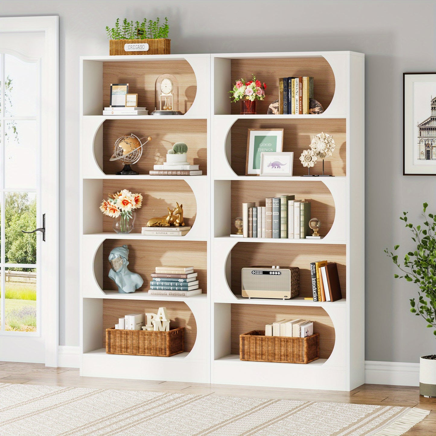 Boekenkast – Boekplank – Stapelrek – Opbergkast – Vakkenkast – Wit Walnoot – 180 cm Hoog – 6 Open Schappen