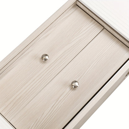 Modern TV Stand with Two Drawers & Sliding Doors - White & Natural Wood Finish, 147.32cm H x 101.6cm W, 2-Drawer Storage, Compact Design for Living Room or Bedroom, Bedroom Tv Desk | Minimalist Tv Stand | Metal Frame, TV Tabl