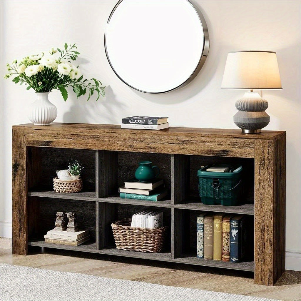 Sidetable Houten Tafel Console Tafel Wandtafel Haltafel – 6 Opbergvakken – Massief Hout – 160x30x80 cm – Robuust & Duurzaam – Gemakkelijk Montage