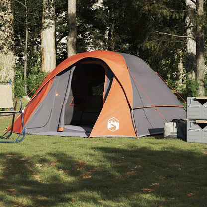 4-persoonstent – Kampeertent – Koepeltent – Iglo Tent – Festival Tent – Waterdicht Polyester – Stevig IJzeren Frame – Magnetische Sluitingen – Makkelijk Op te Zetten – Grijs-Oranje