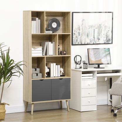 Boekenkast – Boekenrek – Opbergkast – Vakkenkast – Wandkast – Modern Design – 2 Deuren en 6 Planken – Hout en Antraciet – 80x35x180 cm