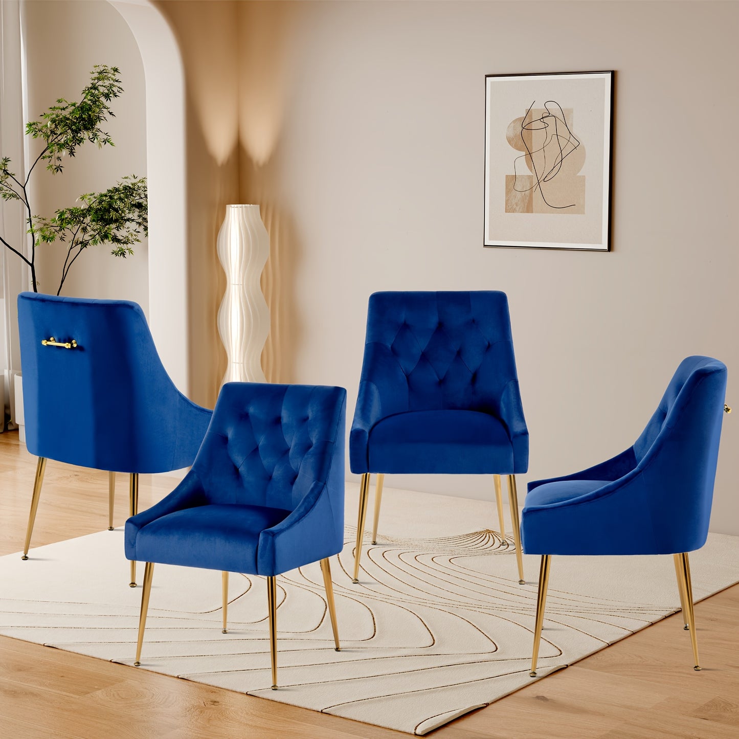 Eetkamerstoelen Fluwelen Set Van 4 – Gouden Poten Stoel – Retro Design – Moderne Accentstoelen – Met Ruggreep – Comfortabel En Stevig Metalen Frame – Zachte Polyester Bekleding – Wit