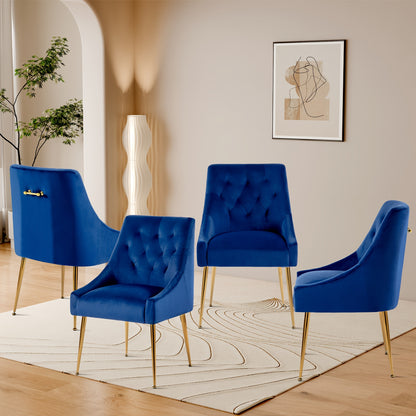 Eetkamerstoelen Fluwelen Set Van 4 – Gouden Poten – Mid Century Stoelen – Achtertrekstang – Moderne Accentstoelen – Comfortabel Zitten – Stabiel Metaal Frame