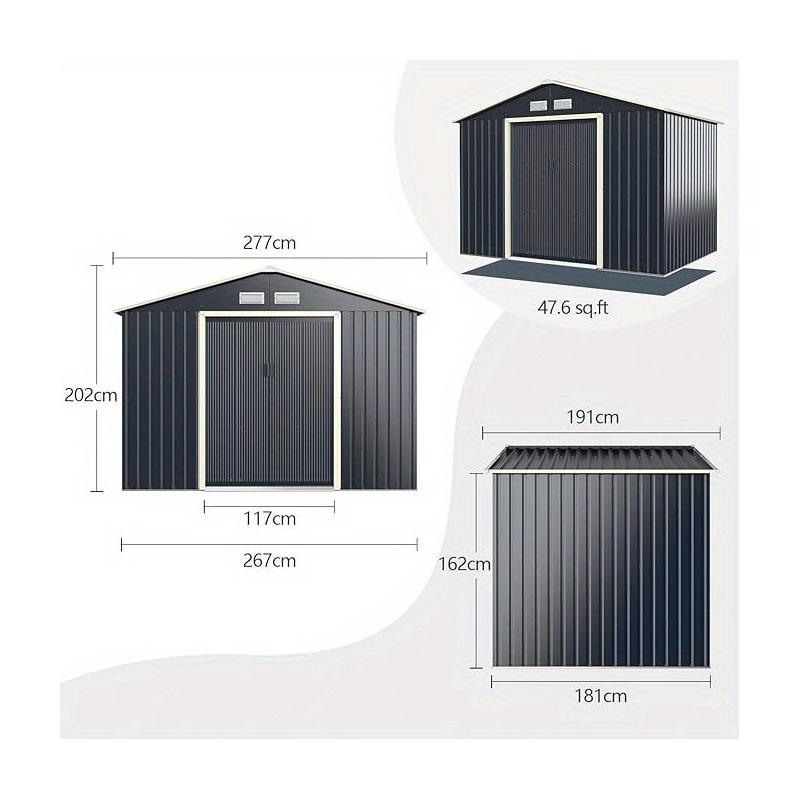 Metalen Tuinkast – Tuinopslag – Opbergkast – Fietsenstalling – Tuinhuisje – Dubbele Schuifdeuren – Gecoat Staal – 277,5x191x202,5 cm – Weatherproof