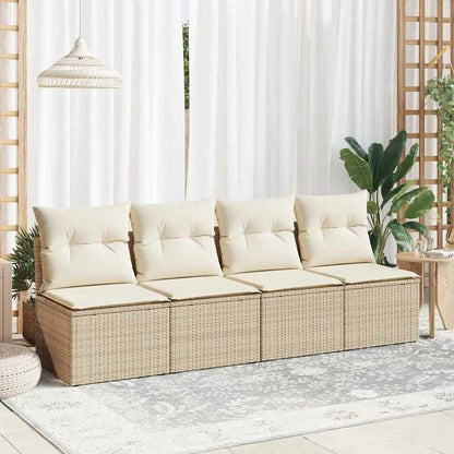 2pcs Beige Poly Rattan Outdoor Sofa Set with Cushions - All-Weather Durable Garden Furniture, Beige & Acacia Brown Wicker-like Texture, Low-Maintenance Patio Couch for Balcony, Poolside, Backyard - Comfortable Seating for Ind