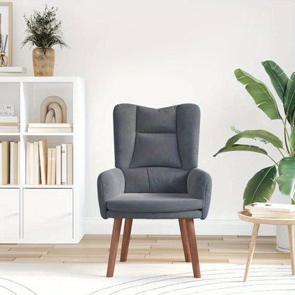 Fauteuil – Accentstoel – Relaxfauteuil – Leesstoel – Loungefauteuil – Donkergrijs Fluweel – Massief Houten Frame – Handmatige Verstelbare Rugleuning