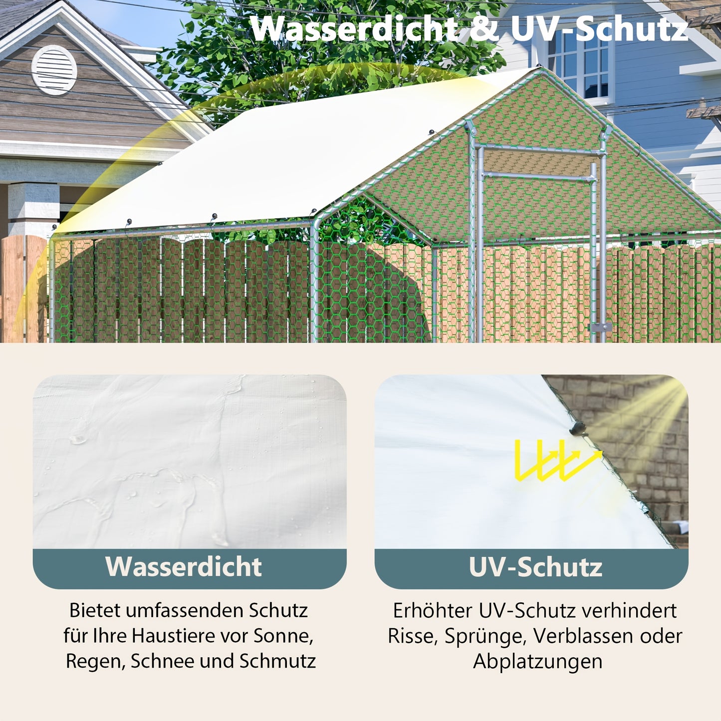 Kippenhok – Kippenren – Buitenren – Dierenren – Pluimveeverblijf – 2x2 Meter – Gegalvaniseerd Stalen Frame – Waterdichte PE Hoes