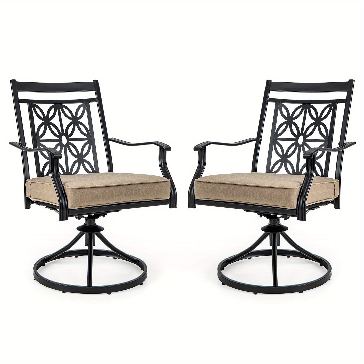 Patio Stoelen – Tuinstoelen – Balkonstoelen – Bistrostoelen – Draaistoelen – Metalen Frame – 360° Draaifunctie – Zachte Khaki Kussen