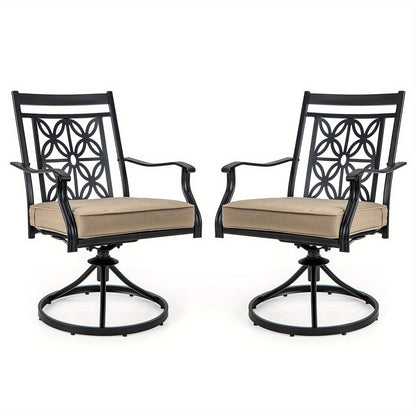 Patio Stoelen – Tuinstoelen – Balkonstoelen – Bistrostoelen – Draaistoelen – Metalen Frame – 360° Draaifunctie – Zachte Khaki Kussen