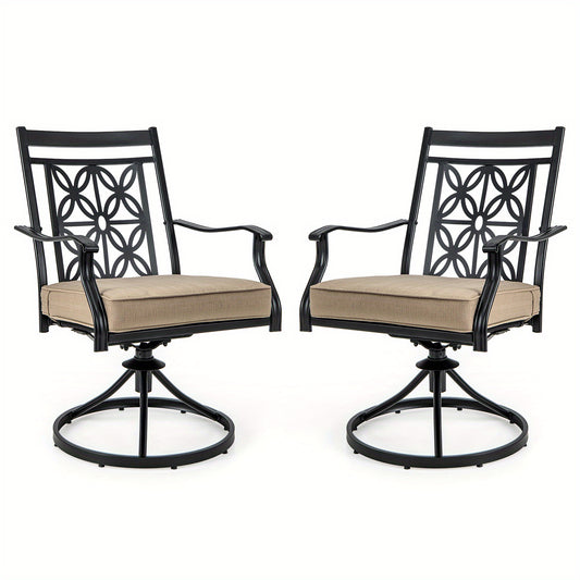 Patio Stoelen – Tuinstoelen – Balkonstoelen – Bistrostoelen – Draaistoelen – Metalen Frame – 360° Draaifunctie – Zachte Khaki Kussen
