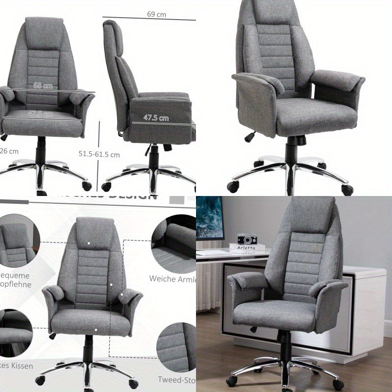 Ergonomische Bureaustoel – Comfortstoel – Kantoormeubilair – Werkstoel – Thuiswerkstoel – Verstelbare Zithoogte Tot 115 cm – Duurzaam Glas- en Roestvrij Stalen Frame – Grijs Gemêleerd