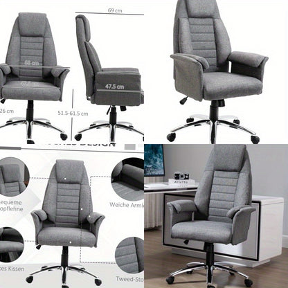 Ergonomische Bureaustoel – Comfortstoel – Kantoormeubilair – Werkstoel – Thuiswerkstoel – Verstelbare Zithoogte Tot 115 cm – Duurzaam Glas- en Roestvrij Stalen Frame – Grijs Gemêleerd