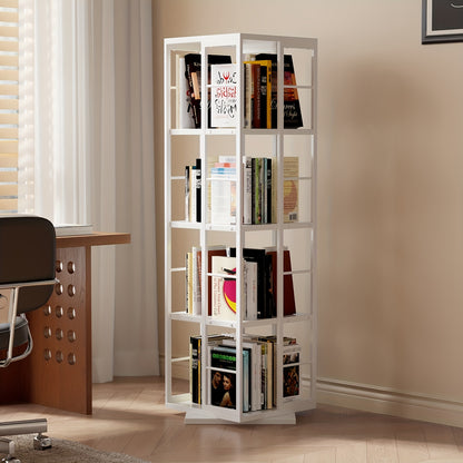 Draaibare Boekenkast – Boekenkast – Boekplank – Opbergrek – Vakkenkast – Wit – 4-Lagen Met 360° Draaifunctie – Ruimtebesparend Design