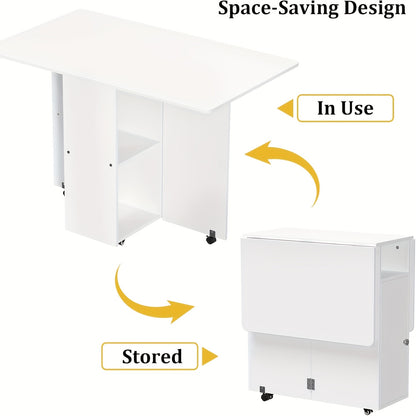 Uittrektafel – Inklapbare Tafel – Uitschuifbare Eettafel – Opklapbare Bureau – Verplaatsbare Werktafel – Wit – Modern – Met Wieltjes En Opbergruimte – 120x70x75 cm – Stevig Hardhout & Spaanplaat