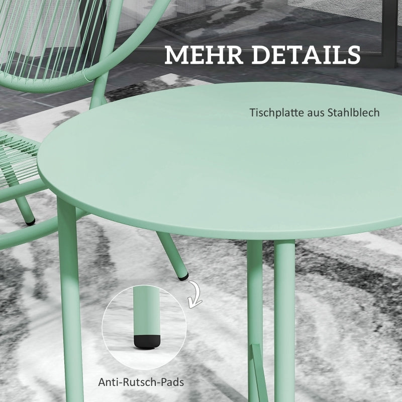 Outsunny 3pcs bistro set made of steel, weatherproof garden furniture set with bistro table, ergonomic shell-shaped garden chairs, outdoor balcony furniture set, seating group, balcony set, garden set, green,  Outdoor Seating