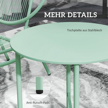 Outsunny 3pcs bistro set made of steel, weatherproof garden furniture set with bistro table, ergonomic shell-shaped garden chairs, outdoor balcony furniture set, seating group, balcony set, garden set, green,  Outdoor Seating