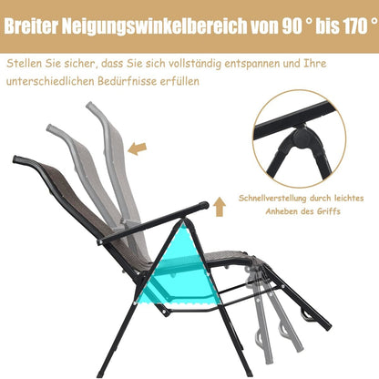 Ligstoel – Ligbed – Relaxstoel – Strandstoel – Tuinstoel – Set Van 2 Inklapbare Ligstoelen Met Armleuningen – 10-Voudig Verstelbare Rugleuning – Weerbestendig PE Rattan