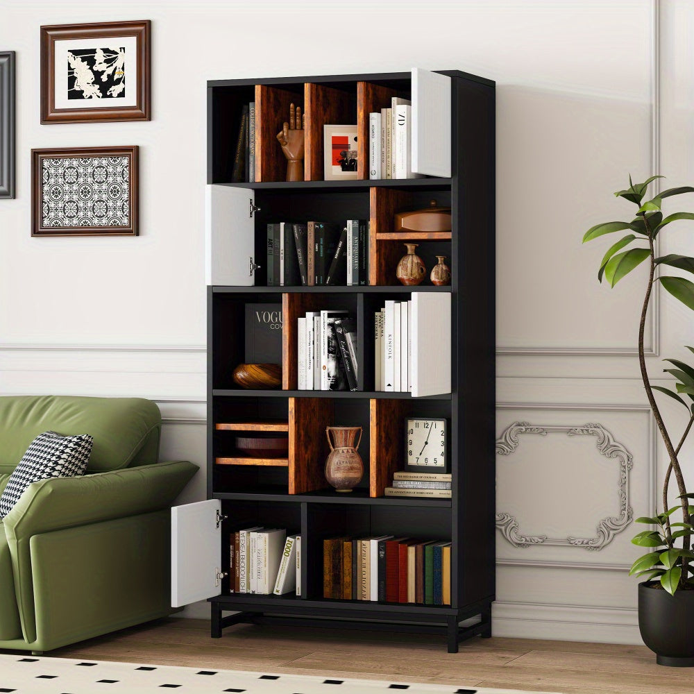 Boekenkast – Boekrek – Boekplank – Opbergkast – Vakkenkast – 5 Planken – 165 cm Hoogte – MDF Houtmateriaal – Wit + Zwart