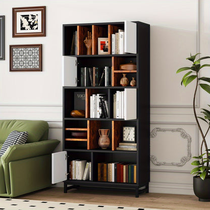 Boekenkast – Boekrek – Boekplank – Opbergkast – Vakkenkast – 5 Planken – 165 cm Hoogte – MDF Houtmateriaal – Wit + Zwart