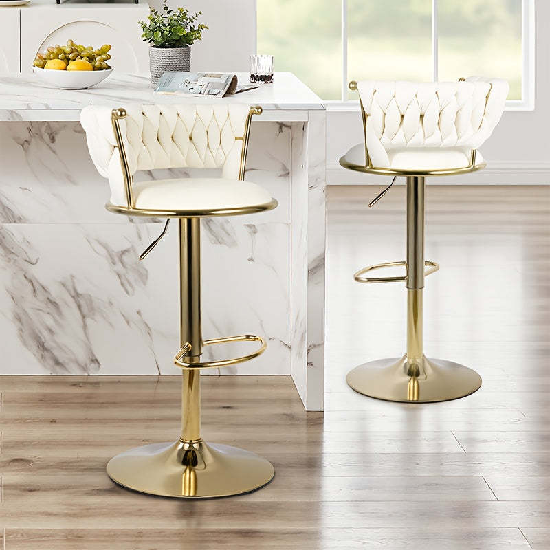 Barstoel – Barkruk – Barstoel Kruk – Keukenstoel – Barkrukken Set Van 2 – Dutch Velvet Bekleding – Verstelbare Hoogte En 360° Draaibaar – Gouden Metalen Frame