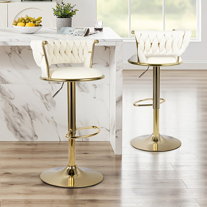 Barstoel – Barkruk – Barstoel Kruk – Keukenstoel – Barkrukken Set Van 2 – Dutch Velvet Bekleding – Verstelbare Hoogte En 360° Draaibaar – Gouden Metalen Frame
